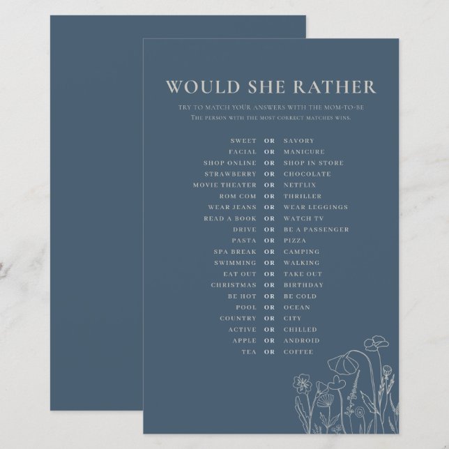 Topaz Blue Wildflower Line Art Would She Rather  (Front/Back)