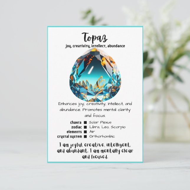 Topaz Crystal Meaning Card (Standing Front)