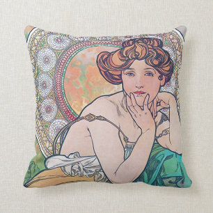 Topaz (Four Jewels), Alphonse Mucha Cushion