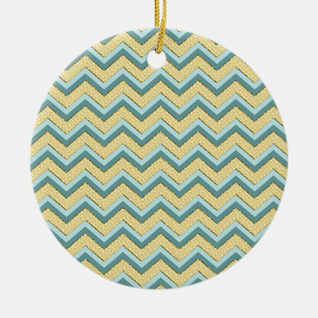 Topaz Glitter Chevron Pattern Ceramic Tree Decoration (Front)
