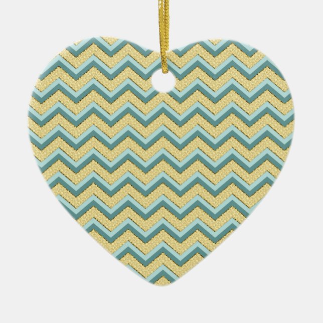 Topaz Glitter Chevron Pattern Ceramic Tree Decoration (Front)