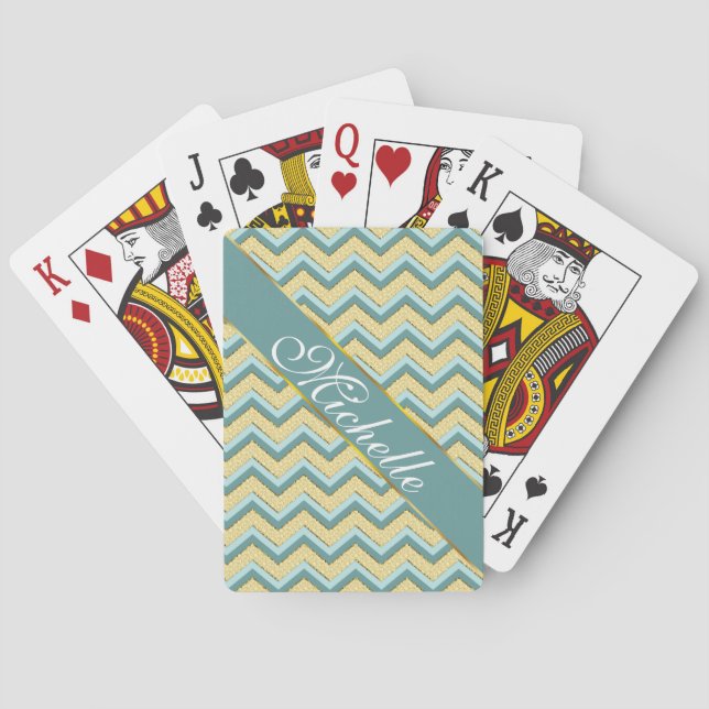 Topaz Glitter Chevron Pattern Playing Cards (Back)