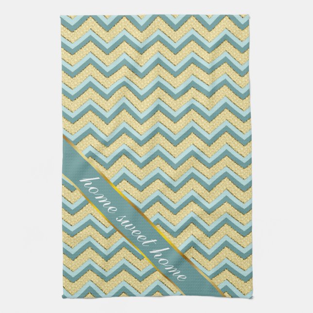 Topaz Glitter Chevron Pattern Tea Towel (Vertical)