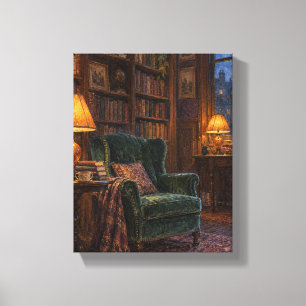 Topaz Lamps in the Quiet Library - Cosy Reading Ro Canvas Print