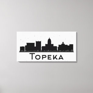 Topeka, Kansas Black & White City Skyline Canvas Print