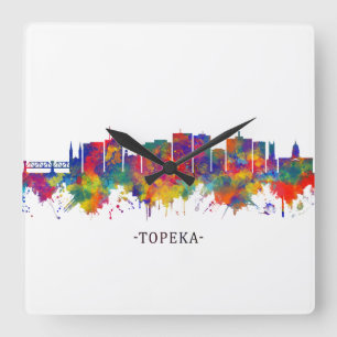 Topeka Kansas Skyline Square Wall Clock