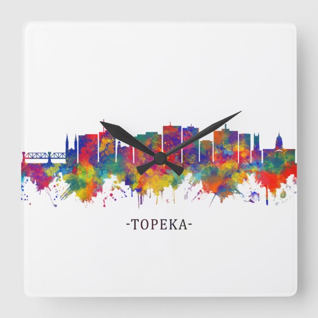 Topeka Kansas Skyline Square Wall Clock (Front)