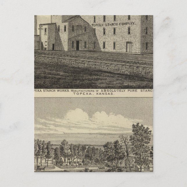 Topeka Starch Worksand Residence of DM Howard Postcard (Front)