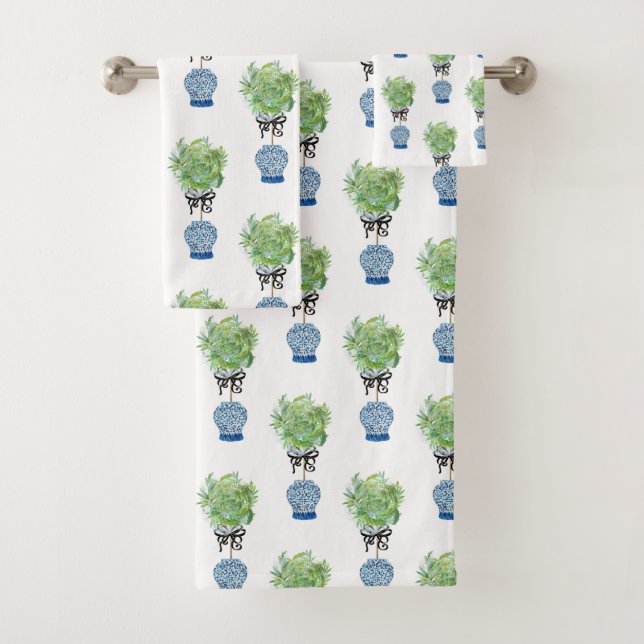 Topiary Blue White Ginger Jar Jars Bath Towel Set (Insitu)