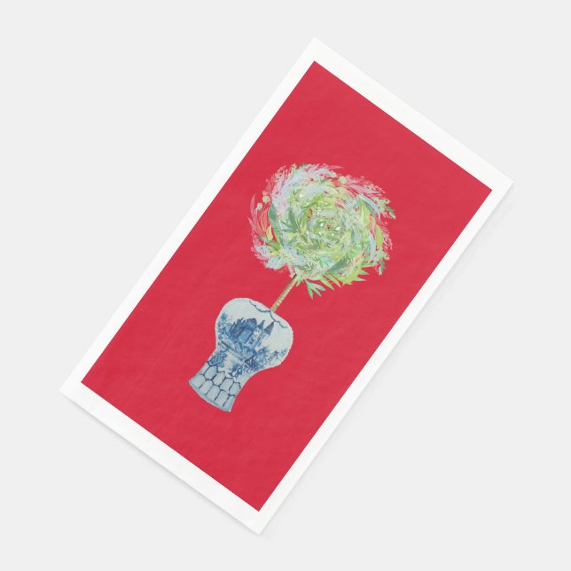 Topiary Blue White Ginger Jar Paper Guest Towels Napkin (Corner)