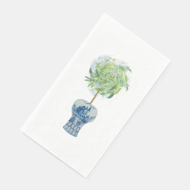 Topiary Blue White Ginger Jar Paper Guest Towels Napkin (Corner)