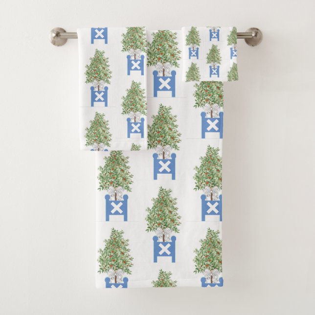 Topiary Blue White Planter Box Bath Towel Set (Insitu)