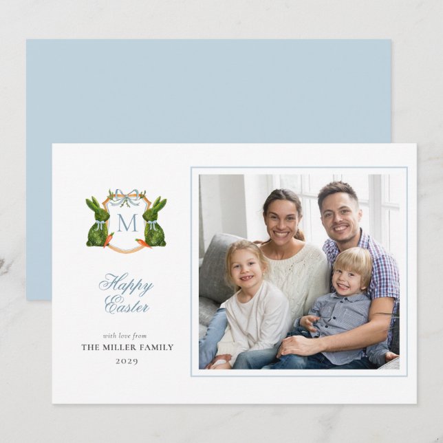 Topiary Bunny Monogram Easter photo greetings Holiday Card (Front/Back)