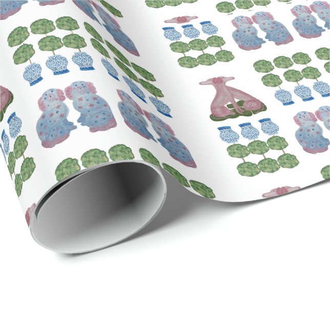 Topiary Pink Staffordshire Dogs Ginger Jar Wrapping Paper (Roll Corner)