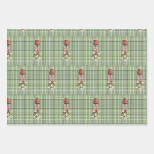topiary & plaid Wrapping Paper Flat Sheet Set of 3