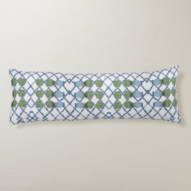 Topiary Topiaries Blue White Ginger Jar Jars  Body Cushion (Back)