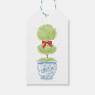 Topiary with Bow Christmas Chinoiserie Tag
