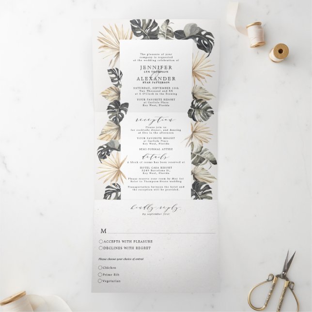 Topical Chic Beach Wedding Tri-Fold (Inside)
