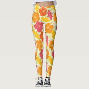 Topical Floral Hibiscus Pattern Leggings