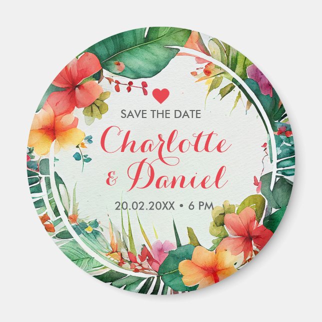 Topical Floral Wreath | Wedding | Save The Date Magnet (Front)