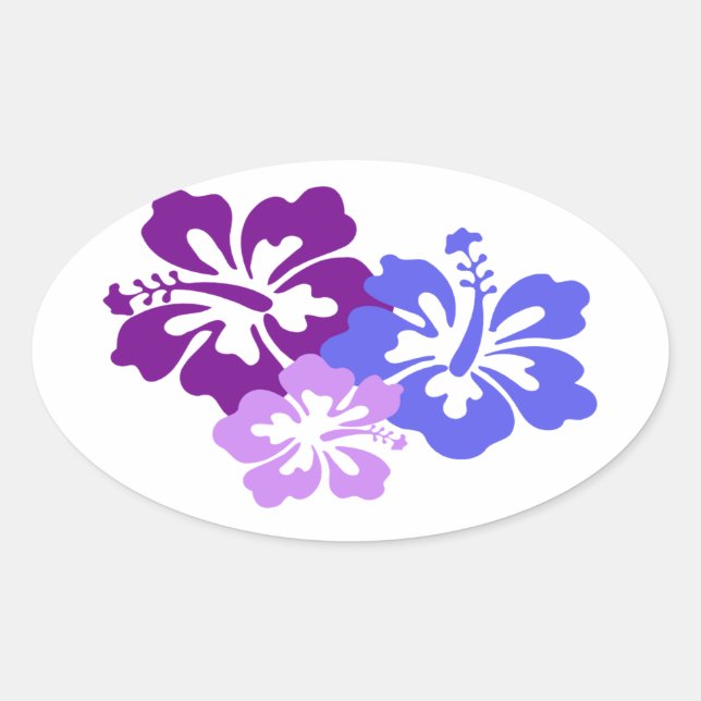 Topical Hibiscus Flower in Blue, Purple and Lilac Oval Sticker (Front)