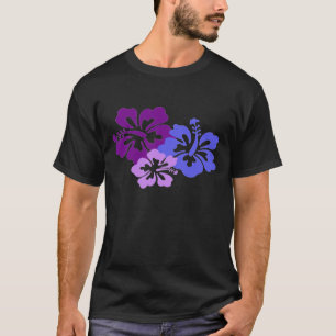 Topical Hibiscus Flower in Blue, Purple and Lilac T-Shirt