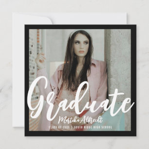 Topical Leaf   Green and Black   Photo Graduation  Invitation