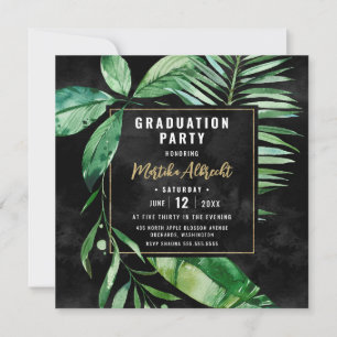 Topical Leaf   Green and Black   Photo Graduation Invitation