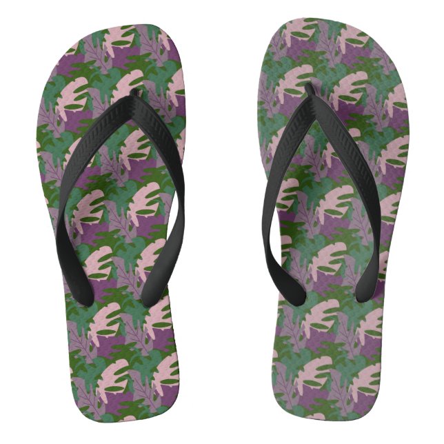 Topical Leaf Monstera Purple Green Flip Flops (Footbed)