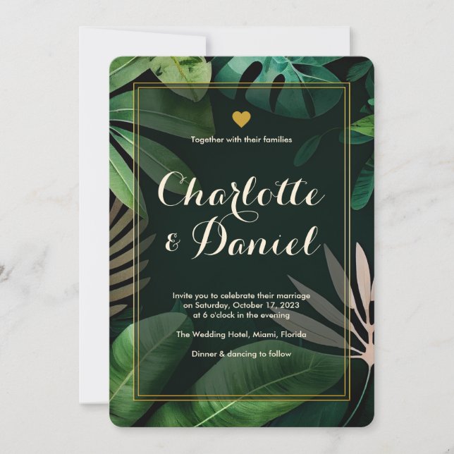 Topical Leaves Pattern | Wedding Invitation (Front)