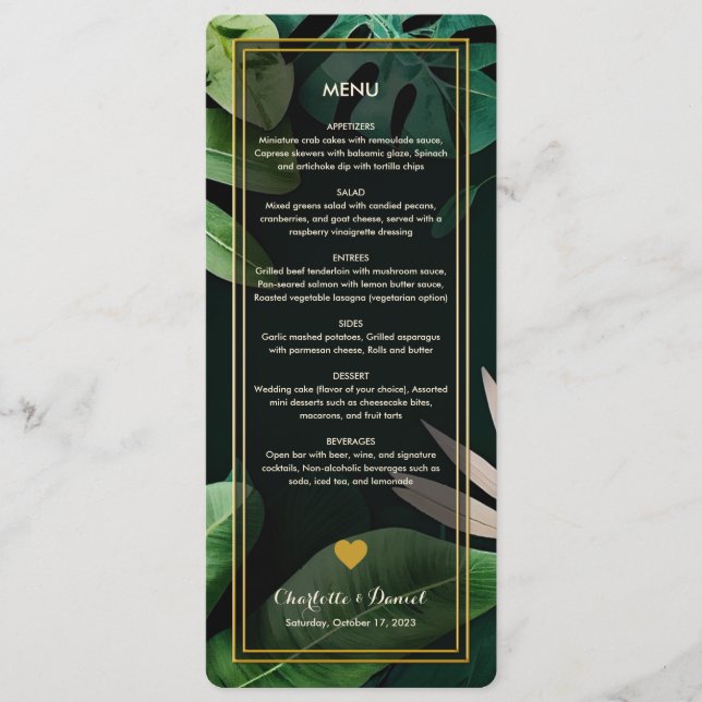 Topical Leaves Pattern | Wedding Menu Card (Front)