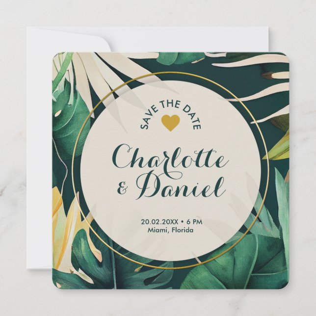 Topical Leaves Pattern | Wedding | Save The Dates  Invitation (Front)