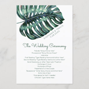 Topical Monstera Leaf Beach Island Wedding Program Programme