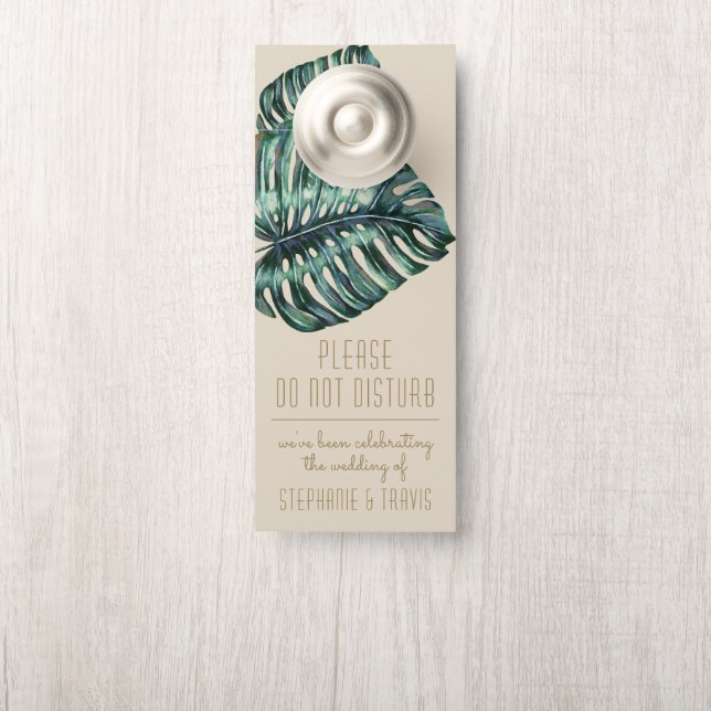 Topical Monstera Tan Gold Do Not Disturb Wedding Door Hanger (On Knob)