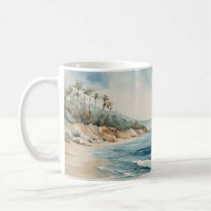 Topical Ocean Beach Seascape Watercolor  Coffee Mug