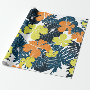 Topical palm leaves on seamless pattern . illustra wrapping paper