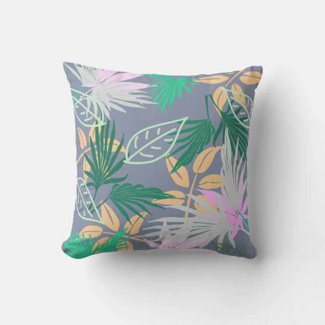 Topical Palm Tree Leaves Pattern Cushion Pillow (Front)