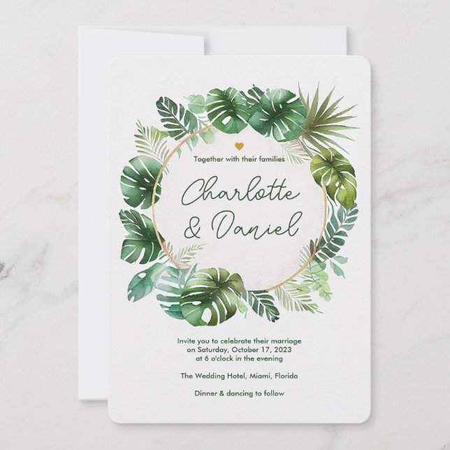 Topical Watercolor Pattern | Wedding Invitation (Front)