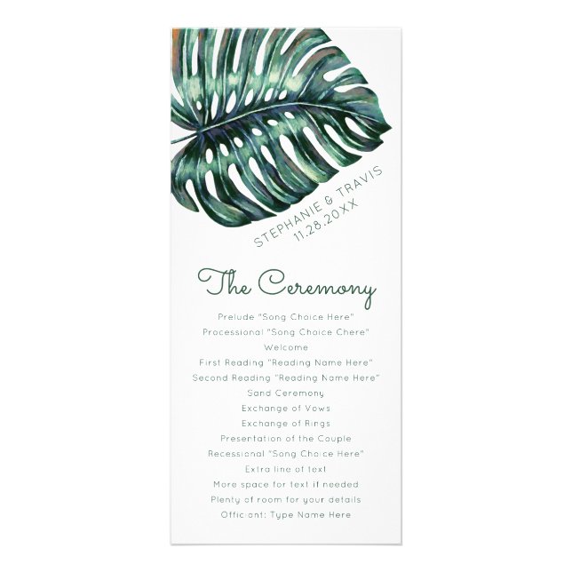 Topical Wedding Monstera Leaf Skinny Program Rack Card (Front)