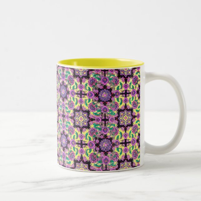 TOPKAPI, black and yellow ,purple ,green, pink Two-Tone Coffee Mug (Right)