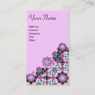 TOPKAPI,DAMASK FLORAL PINK PURPLE BLACK FLOWERS BUSINESS CARD