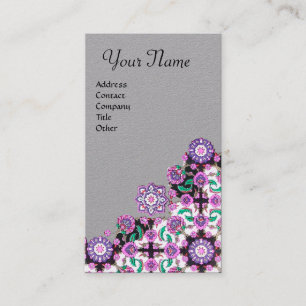 TOPKAPI,FLORAL PINK BLACK ORIENTAL FLOWERS Grey Business Card