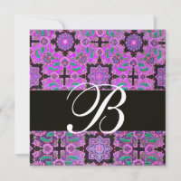TOPKAPI PURPLE  BLACK  DAMASK MONOGRAM pink green