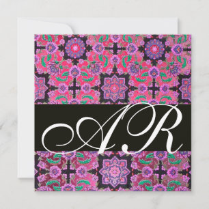 TOPKAPI RED BLACK PINK  DAMASK MONOGRAM green Invitation