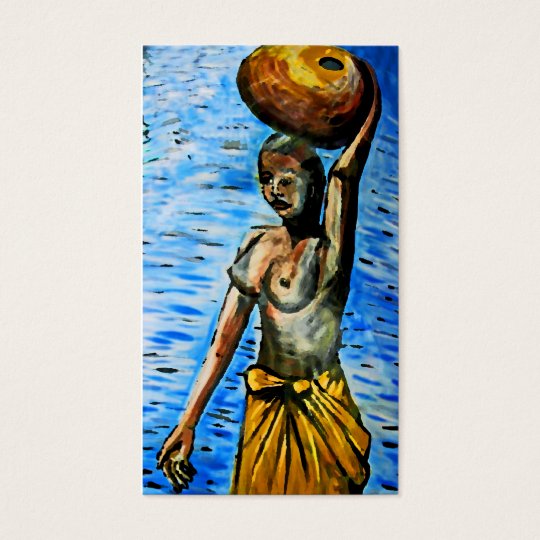 Topless African Woman Carrying Basket, Surreal (2) Business Card