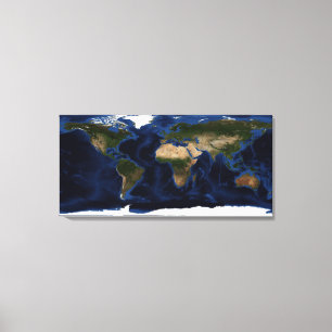 Topographic & bathymetric shading of full earth canvas print