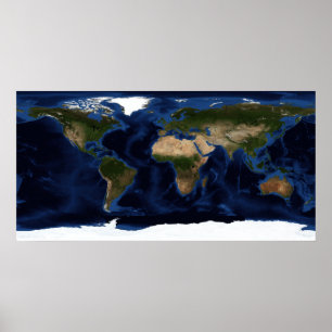 Topographic & bathymetric shading of full earth poster