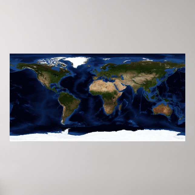 Topographic & bathymetric shading of full earth poster (Front)