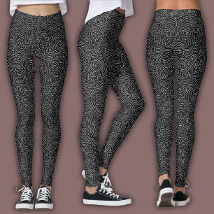 Topographic Line Pattern Black and White Leggings