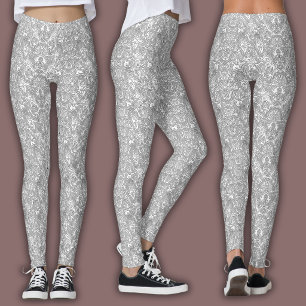 Topographic Line Pattern White and Black Leggings